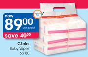 Clicks Baby Wipes 6x80-Per Pack