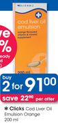 Clicks Cod Liver Oil Emulsion Orange-2x200ml Packs