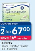 Clicks Sports Hydration Powder 6 x 14 Sachets-For 2
