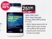 GNC Fish Oils Ultra Triple Strength Omega 1560 EPA & DHA 60 Softgels-Per Pack