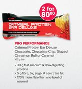 GNC Pro Performance Oatmeal Protein Bar Deluxe Chocolate,Chocolate Chip,Glazed Cinnamon Roll-2 x105g