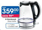 Kambrook 1.7Ltr Cordless 360 Degree Glass Kettle
