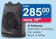 Safeway 2000 Watt Oscillating Fan Heater Black Or White-Each