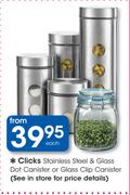 Clicks Stainless Steel & Glass Dot Canister Or Glass Clip Canister-Each