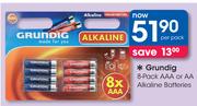 Grundig 8 Pack AAA Or AA Alkaline Batteries-Per pack