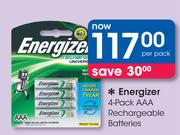 Energizer 4 Pack AAA Rechargeable Batteries-Per Pack