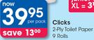 Clicks 2 Ply Toilet Paper-9 Rolls Per Pack