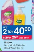 Radox Body Wash 250ml or Hand Wash 300ml-For Any 2