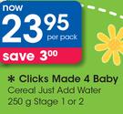 Clicks Made 4 Baby Cereal Just Add Water 250g Stage 1 or 2-Per Pack