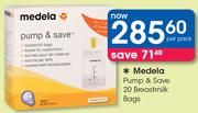 Medela Pump & Save 20 Breastmilk Bags-Per Pack