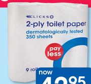Clicks 2 Ply Toilet Paper 9 Rolls-Per Pack