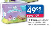 Clicks Active Stretch Disposable Nappies Value Pack Newborn-22's-Per Pack