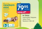 Clicks Disposable Nappies Value Pack Newborn Mini 42's-Per Pack