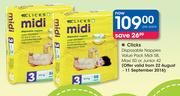 Clicks Disposable Nappies Value Pack Midi-58's, Maxi-50's Or Junior-42's-Per Pack