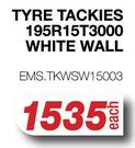 Tackies Tyre 195R15T3000 White Wall EMS.TKWSW15003-Each