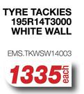 Tackies Tyre 195R14T3000 White Wall EMS.TKWSW14003-Each