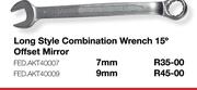 Long Style Combination Wrench 15° Offset Mirror FED.AKT40009-9mm