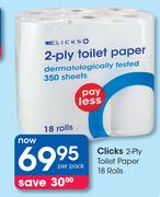 Clicks 2 Ply Toilet Paper 18 Rolls-Per Pack