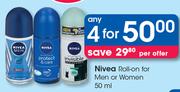 Nivea Roll On For Men Or Women-4 x 50ml