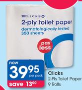 Clicks 2 Ply Toilet Paper 9 Rolls-Per Pack
