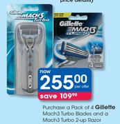 Pack Of 4 Gillette Mach 3 Turbo Blades & A Mach 3 Turbo 2 Up Razor-Per Offer