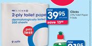 Clicks 2-Play Toilet Paper 9 Rolls