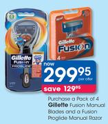 Pack Of 4 Gillette Fusion Manual Blades & A Fusion Proglide Manual Razor-Per Offer