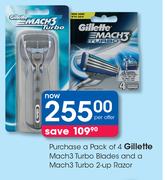 Pack Of 4 Gillette Mach 3 Turbo Blades & A Mach 3 Turbo 2 Up Razor-Per Offer