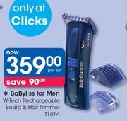 Babyliss For Men W-Tech Rechargeable Beard & Hair Trimmer T101A-Per Set