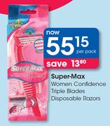 Super-max Women Confidence Triple Blades Disposable Razors-Per Pack