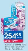 Gillette Venus Breeze Razor For Women Plus A 4 Pack Of Blades-Per Offer