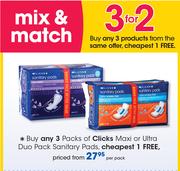 Clicks Maxi Or Ultra Duo Pack Sanitary Pads-Per Pack
