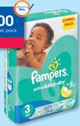 Pampers Active Baby Disposable Nappies Jumbo Pack Mini 94,Midi 76, Maxi 66 Or Junior 52-Per Pack