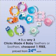 Clicks Made 4 Baby Teethers Or Soothers-Each