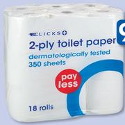 Clicks 2 Ply Toilet Paper 18 Rolls-Per Pack