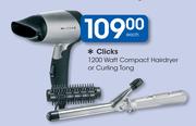 Clicks 1200 Watt Compact Hairdryer Or Curling Tong-Each