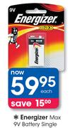 Energizer Max 9V Battery Single-Each