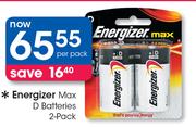 Energizer Max D Batteries 2 Pack-Per Pack