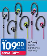 Sway Sports Earphones With Mic-Per pair