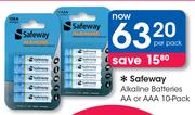 Safeway Alkaline Batteries AA Or AAA 10 Pack-Per Pack