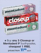 Closeup Or Mentadent P Toothpastes-Each