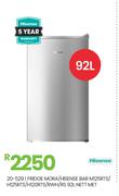 Hisense/Mora 92L Nett MET Bar Fridge M125RTS/H125RTS/H120RTS/RWH/RS 20-529