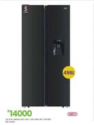 Defy 496L Nett BLK Glass SxS + WD Fridge DFF456 20-576