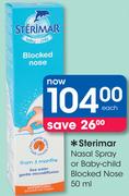 Sterimar Nasal Spray Or Baby Child Blocked Nose-50ml Each