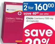 Clicks Cranberry 7500mg-2x30 Capsules