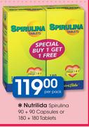 Nutrilida Spirulina 90+90 Capsules Or 180+180 tablets-Per Pack