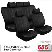 9 Pce PVC Silver Stitch Seat Cover Set FED.TY2253-Per Set
