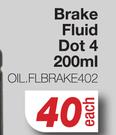 Brake Fluid Dot 4 OIL-FLBRAKE402-200ml Each
