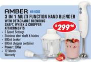 Amber 3In1 MultiFunctionHand Blender With Detachable Blending Shaft,Whisk&ChopperAttachments HB-608S