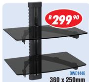 Wall Mount For DVD & Decoder With 2 Height Adjustable Glass Shelves & Cable Management DWD1446